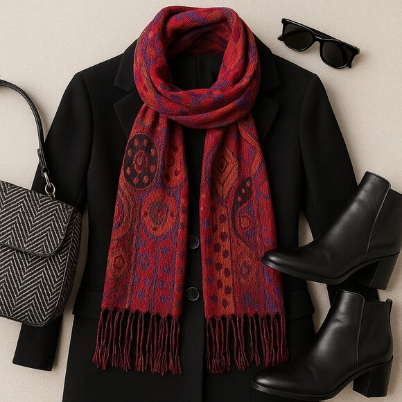 Vibrant Boho Art-to-Wear Shawl / Scarf — 100% Rayon — Made in India - Picture 6 of 12